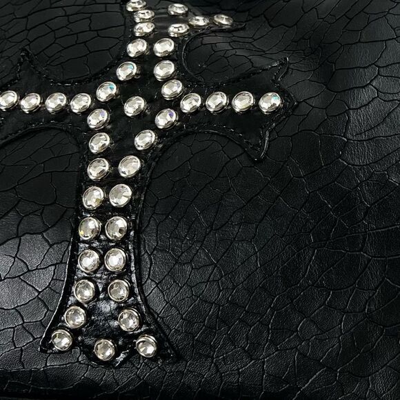 Raviani Black Leather Swarovski Crystal & Rivets Shoulder Bag - Picture 13 of 13